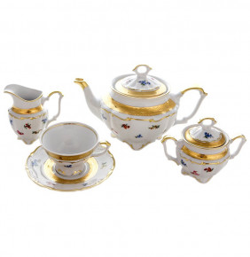 Чайный сервиз на 6 персон 15 предметов  Bavarian Porcelain "Мария-Тереза /Мелкие цветы /Золотая лента" / 103884