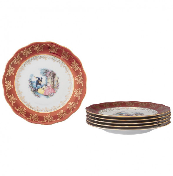 Набор тарелок 25 см 6 шт  Royal Czech Porcelain &quot;Аляска /Барокко красное&quot; / 204647