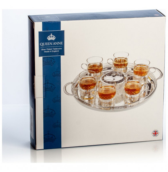 Чайный набор на 6 персон 8 предметов (поднос круглый, 6 стаканов, сахарница с ложкой) &quot;Queen Anne&quot; / 152066