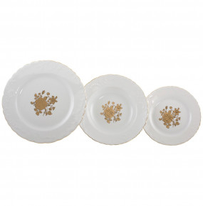 Набор тарелок 18 предметов (19, 23, 25 см)  Royal Czech Porcelain "Рококо /Золотая Роза /Белая"  / 203949