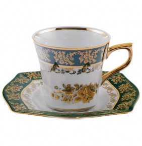 Набор чайных пар 230 мл 6 шт  Royal Czech Porcelain "Львов /Золотая роза /Зеленая" / 203887