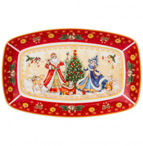 Блюдо 25 х 16 х 3 см прямоугольное красное  LEFARD "С Новым годом! /Дед Мороз и Снегурочка" / 254423