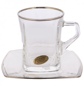 Набор чайных пар 250 мл 6 шт  UNION GLASS "Отводка платина" / 165072