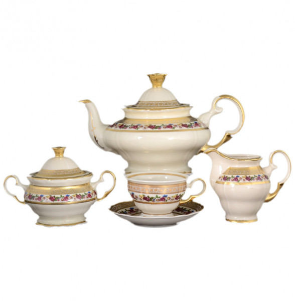 Чайный сервиз на 6 персон 15 предметов  Bohemia Porcelan Moritz Zdekauer 1810 s.r.o. &quot;Анжелика /Цветочный венок /СК&quot; / 091855