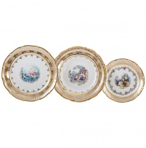 Набор тарелок 18 предметов (19, 23, 25 см)  Royal Czech Porcelain "Мария-Тереза /Барокко бежевое" / 203429