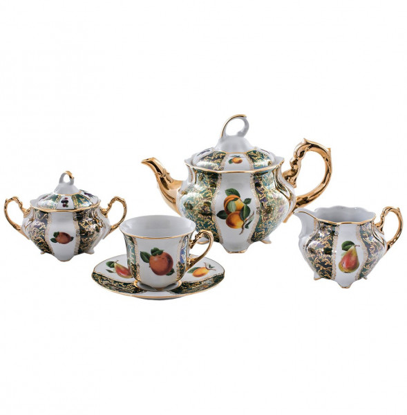 Чайный сервиз на 6 персон 15 предметов  Royal Czech Porcelain &quot;Болеро /Фрукты /Зелёные листики&quot; / 203640