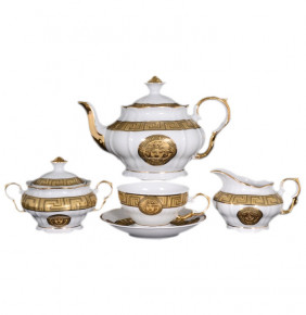 Чайный сервиз на 6 персон 15 предметов  Bohemia Porcelan Moritz Zdekauer 1810 s.r.o. "Магнолия /Версаче МГ /золото" / 011961