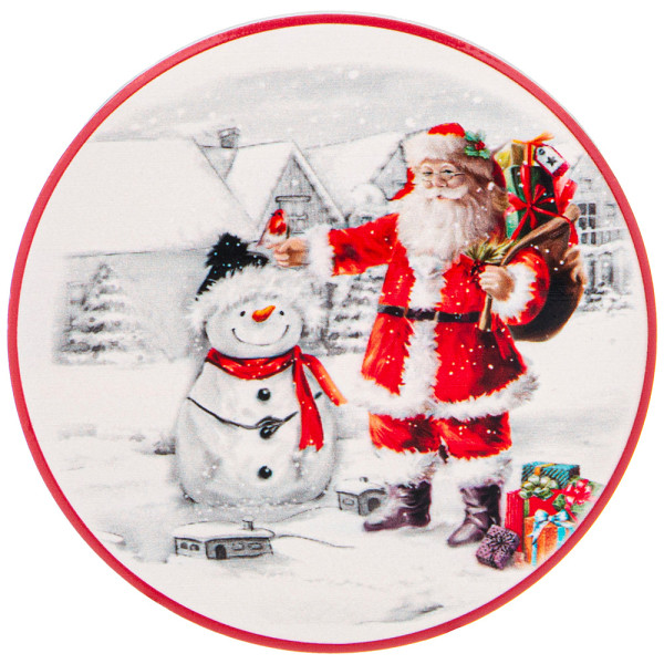 Подставка под горячее 11 см  Agness &quot;С новым годом! /Санта Клаус и снеговик&quot; / 331384