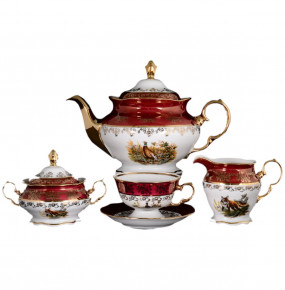 Чайный сервиз на 6 персон 15 предметов  Royal Czech Porcelain "Фредерика /Охота красная" / 086875