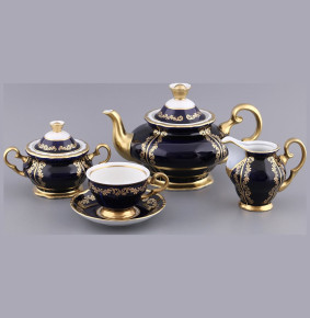 Чайный сервиз на 6 персон 15 предметов  Bohemia Porcelan Moritz Zdekauer 1810 s.r.o. "Анжелика /Золотые вензеля /Кобальт" / 034118