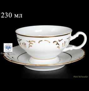 Набор чайных пар 230 мл 6 шт низкие  Bohemia Porcelan Moritz Zdekauer 1810 s.r.o. "Лиана /Золотые штрихи" / 050976