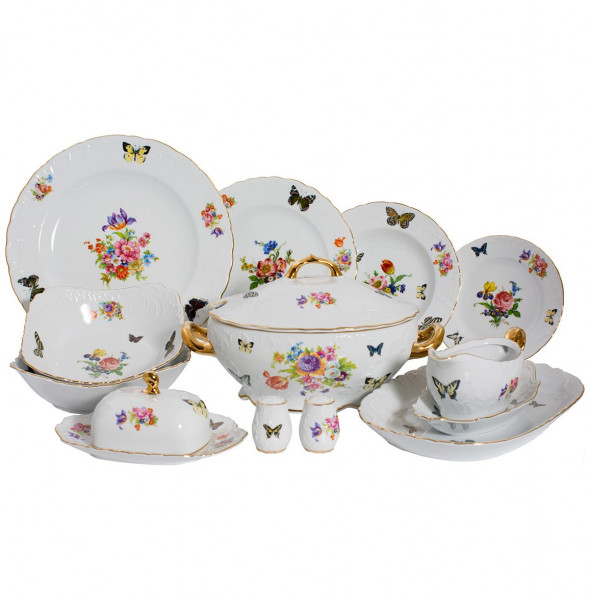 Столовый сервиз на 6 персон 27 предметов  Royal Czech Porcelain &quot;Рококо /Бабочки 05&quot; / 204634