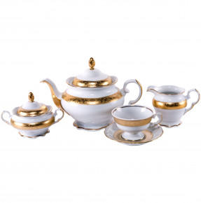 Чайный сервиз на 6 персон 15 предметов  Royal Czech Porcelain "Аляска /Золотая матовая лента" / 204721