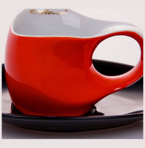 Набор кофейных пар 2 шт экспрессо  Weimar Porzellan "Colani" красные с чёрным  / 049606