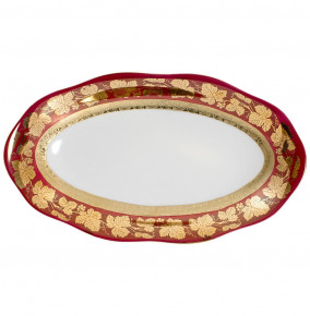 Блюдо 24 см овальное (селедочница)  Royal Czech Porcelain "Аляска /Виноградные листья на красном /Золото" / 203731