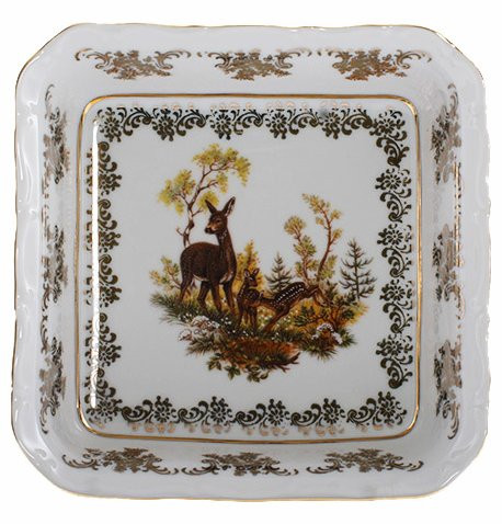 Салатник 16 см квадратный  Royal Czech Porcelain &quot;Офелия /Охота белая&quot;  / 203971
