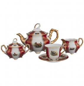 Чайный сервиз на 6 персон 15 предметов  Royal Czech Porcelain "Болеро /Охота красная" / 204685