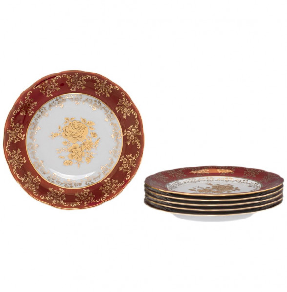 Набор тарелок 19 см 6 шт  Royal Czech Porcelain &quot;Аляска /Золотая роза /Красная&quot; / 203897