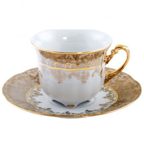 Набор чайных пар 230 мл 6 шт  Royal Czech Porcelain "Болеро /Бежевый /Золотые листики" / 203678