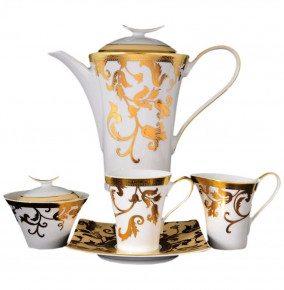 Чайный сервиз на 6 персон 15 предметов  Falkenporzellan "Тоска /Бежевая /Золотые цветы" / 060301