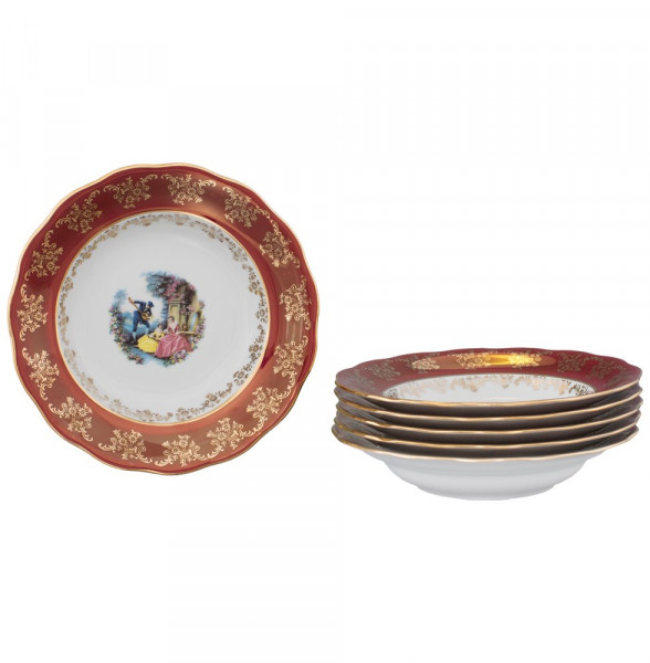 Набор тарелок 24 см 6 шт глубокие  Royal Czech Porcelain &quot;Аляска /Барокко красное&quot; / 204646