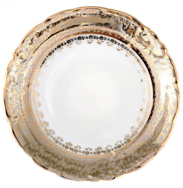 Набор тарелок 25 см 6 шт  МаМ декор &quot;Фредерика /Бежевая с золотыми листиками&quot; / 065056