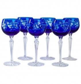Бокалы для белого вина 190 мл 6 шт синие  Aurum Crystal "Резные цветные" / 152086