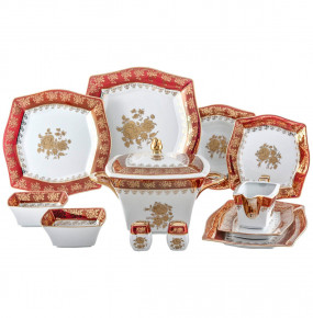 Столовый сервиз на 6 персон 26 предметов  Royal Czech Porcelain "Львов /Золотая роза /Красная" / 203548
