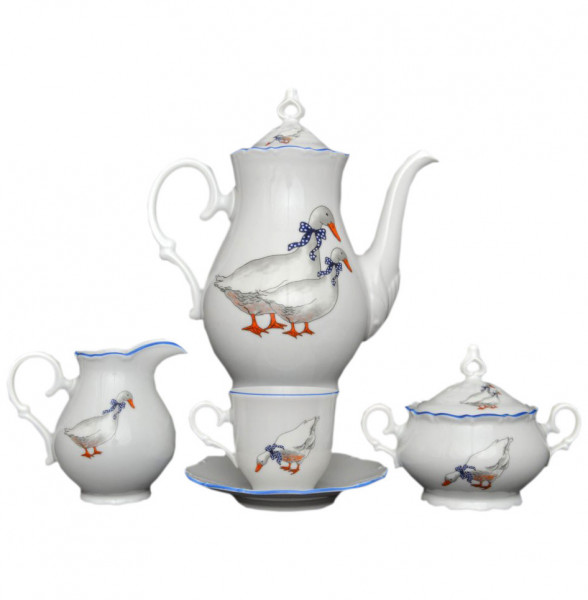Кофейный сервиз на 6 персон 15 предметов  Bohemia Porcelan Moritz Zdekauer 1810 s.r.o. &quot;Офелия /Гуси&quot; / 013558