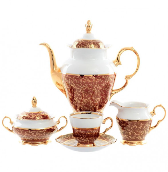 Кофейный сервиз на 6 персон 15 предметов  Sterne porcelan &quot;Фредерика /Золотые листья на красном&quot;  / 146159