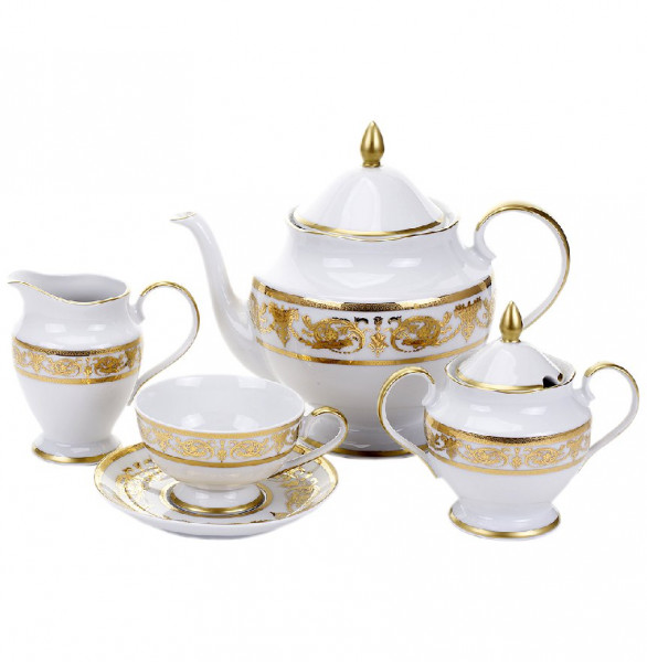 Чайный сервиз на 6 персон 15 предметов  Bavarian Porcelain &quot;Александрия /Золотой узор на белом&quot; / 069092