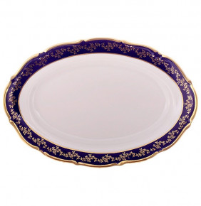 Блюдо 36 см овальное  Bavarian Porcelain "Мария-Тереза /Кобальт /Золотые листики" / 091927