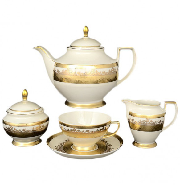 Чайный сервиз на 6 персон 15 предметов  Falkenporzellan &quot;Констанц /Cream Gold 9320 /Золотая лента&quot; / 159909