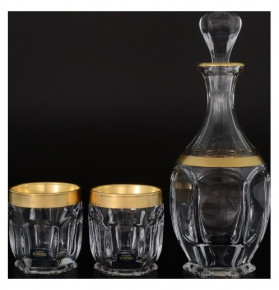 Набор для виски 3 предмета (графин 800 мл + 2 стакана по 250 мл)  Crystalite Bohemia "Сафари /Матовое золото /430469" / 038951