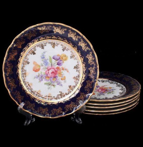 Набор тарелок 21 см 6 шт  Bohemia Porcelan Moritz Zdekauer 1810 s.r.o. "Офелия /Кобальт /Полевой цветок" / 038290