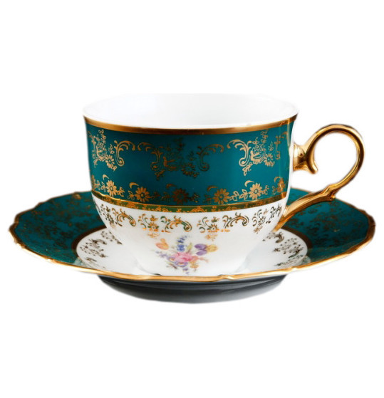 Набор чайных пар 230 мл 6 шт низкие  Bohemia Porcelan Moritz Zdekauer 1810 s.r.o. &quot;Офелия /Изумруд /Полевой цветок&quot; / 046465