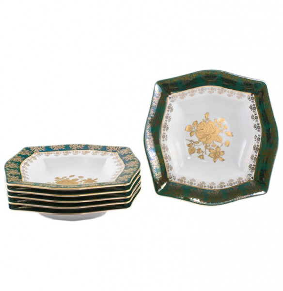 Набор тарелок 22,5 см 6 шт глубокие  Royal Czech Porcelain &quot;Львов /Золотая роза /Зеленая&quot; / 203883