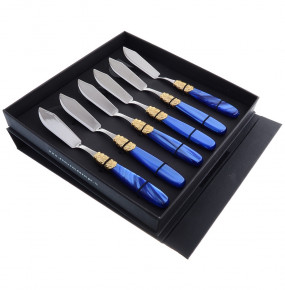 Столовые приборы 6 предметов Столовые ножи для рыбы  Domus Design "D&D /Виктория" синяя ручка  / 201576