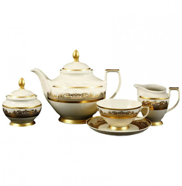 Чайный сервиз на 6 персон 15 предметов  Falkenporzellan &quot;Констанц /Creme Gold 9359 /золото&quot; / 157656