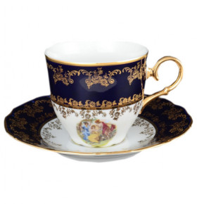Набор чайных пар 220 мл 6 шт высокие  Bohemia Porcelan Moritz Zdekauer 1810 s.r.o. "Офелия /Мадонна кобальт" / 027498