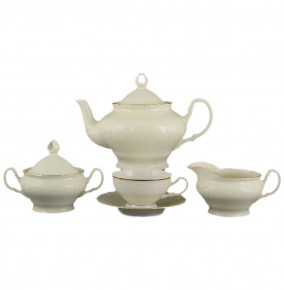 Чайный сервиз на 6 персон 15 предметов низккая чашка  Bohemia Porcelan Moritz Zdekauer 1810 s.r.o. "Лиана /Золотая отводка /СК" / 091912