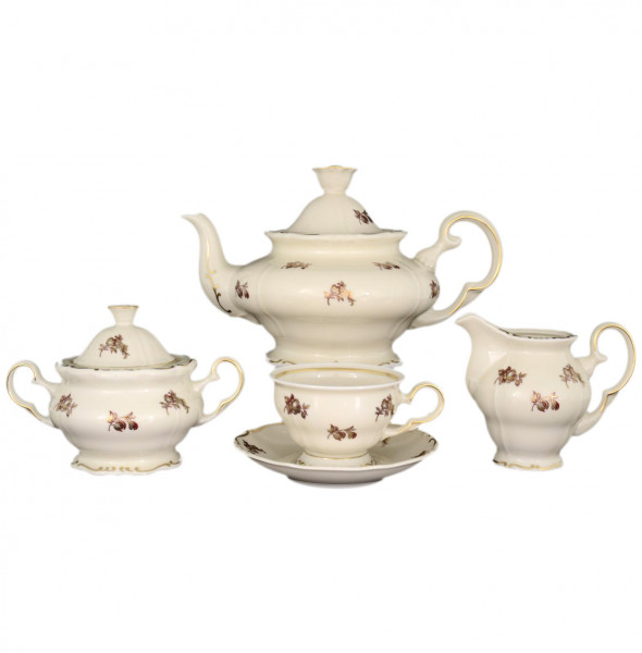 Чайный сервиз на 6 персон 15 предметов  Bohemia Porcelan Moritz Zdekauer 1810 s.r.o. &quot;Анжелика /Золотисто-красные розочки /СК&quot; / 067725