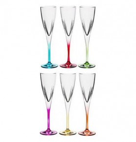 Бокалы для шампанского 170 мл 6 шт  RCR Cristalleria Italiana SpA "Фьюжн /разноцветные ножки" / 097047