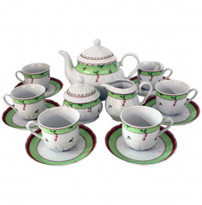 Чайный сервиз на 6 персон 15 предметов  Thun "Роза /Вишни /Зеленый кант" / 232334