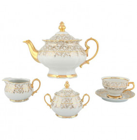Чайный сервиз на 6 персон 15 предметов  Chodov "Аристократ /Золотые листики на белом" / 275672