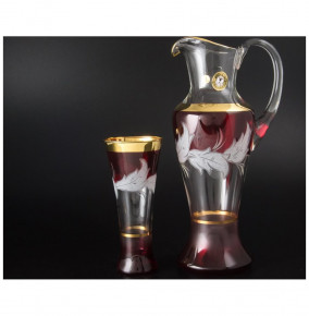 Набор для воды 7 предметов (кувшин + 6 стаканов)  Bohemia "Матовые листики /Золото на красном" E-V / 038819