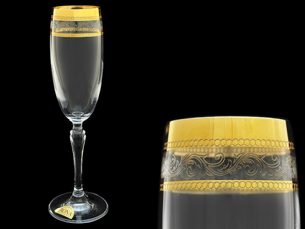 Бокалы для шампанского 160 мл 6 шт  Rona &quot;Люция /Широкое золото, бесцветная волна&quot; / 018189