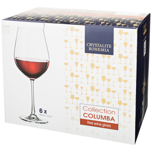 Бокалы для красного вина 650 мл 6 шт  Crystalite Bohemia &quot;Колумба /Без декора&quot; / 148946