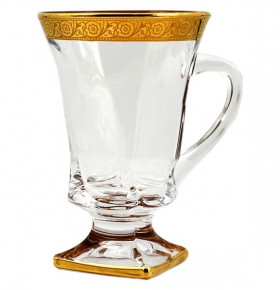 Кружки для горячих напитков 150 мл 6 шт н/н  Bohemia Gold "Квадро /Цветочный узор /Золото /Kутка" B-G / 146271