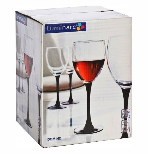 Бокалы для белого вина 245 мл 4 шт  LUMINARC &quot;Домино&quot; чёрная ножка / 160715